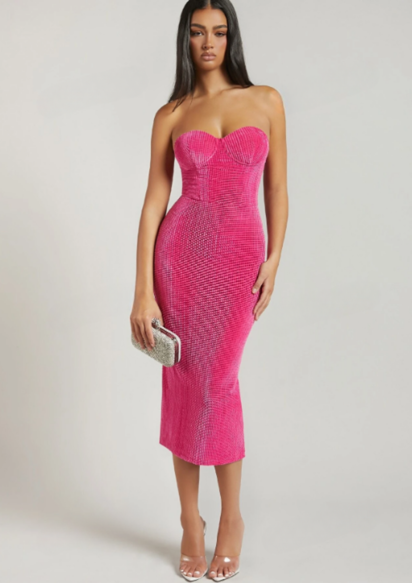 ROSIA GLITTER MIDI DRESS - HOT PINK