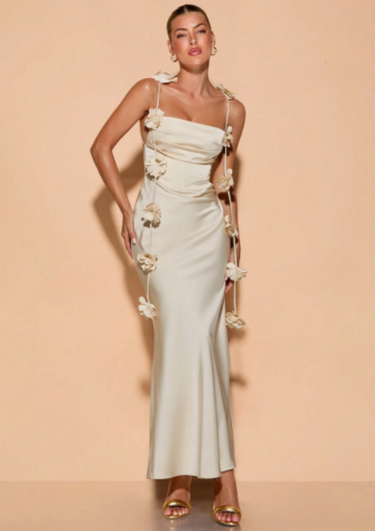 Laney Floral Spaghetti Strap Maxi Dress - Champagne