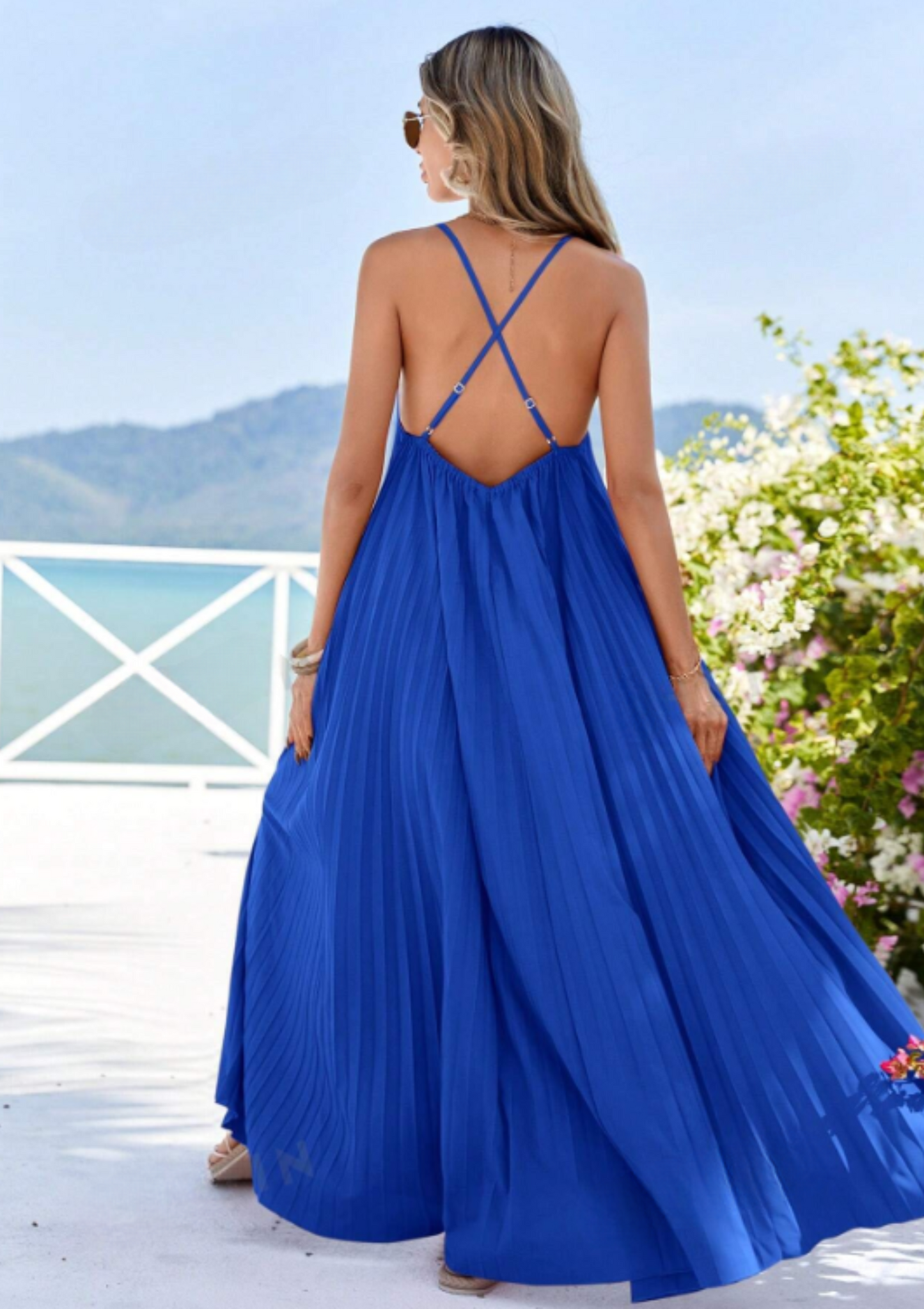 Stormy Pleated Maxi Dress - Royal Blue