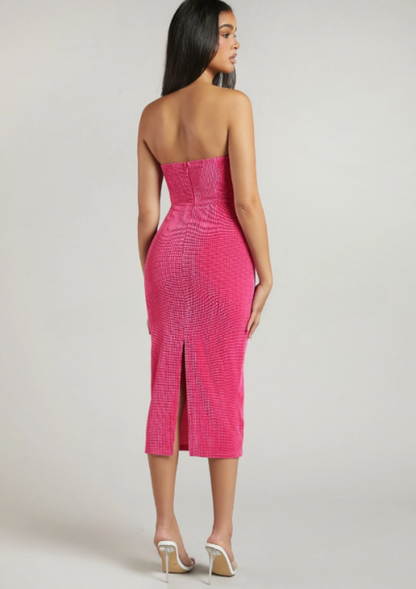 ROSIA GLITTER MIDI DRESS - HOT PINK