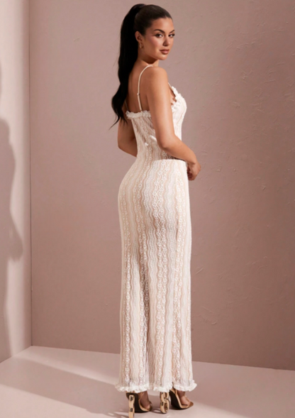 Guava Lace Spaghetti Strap Maxi Dress