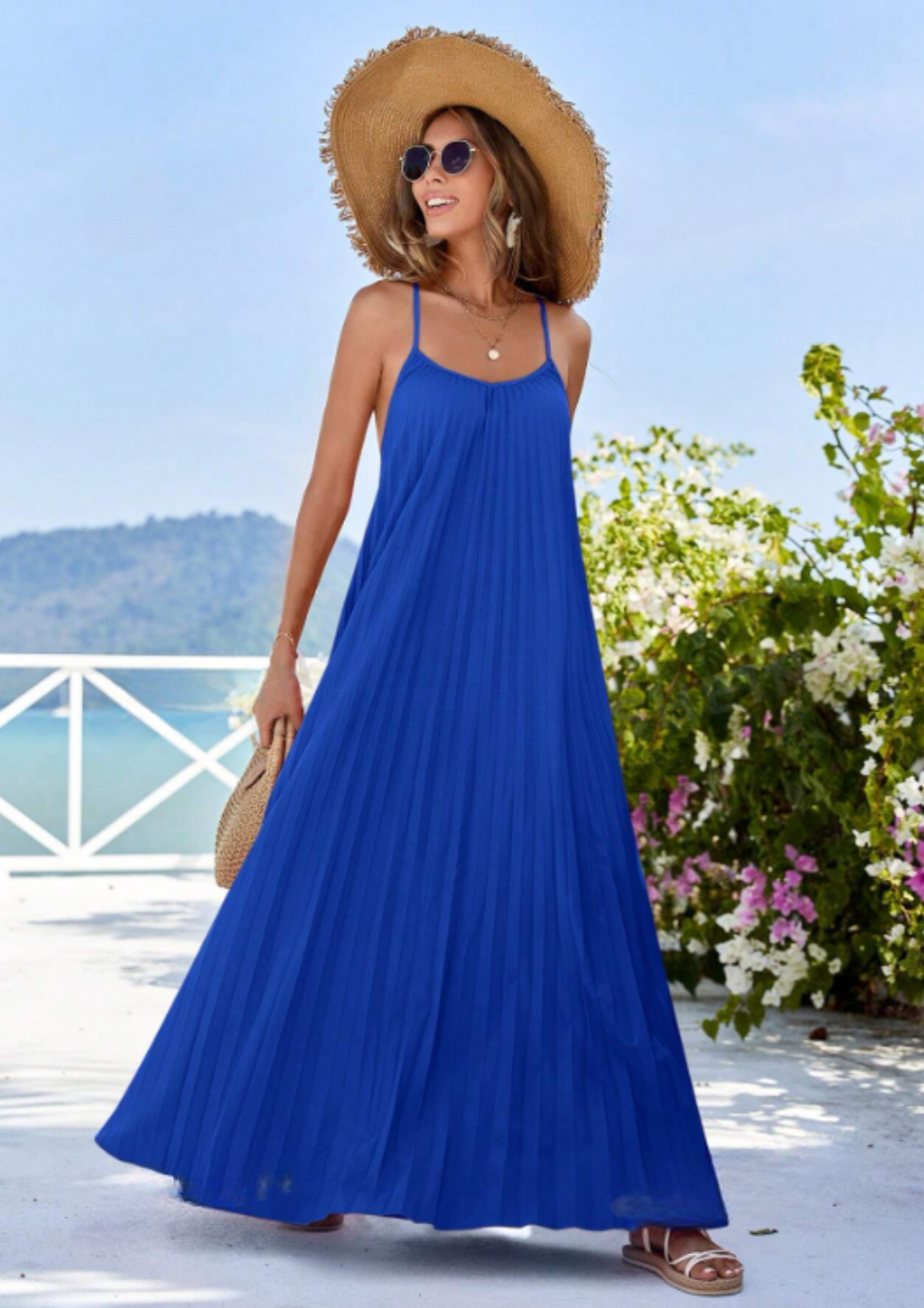 Stormy Pleated Maxi Dress - Royal Blue