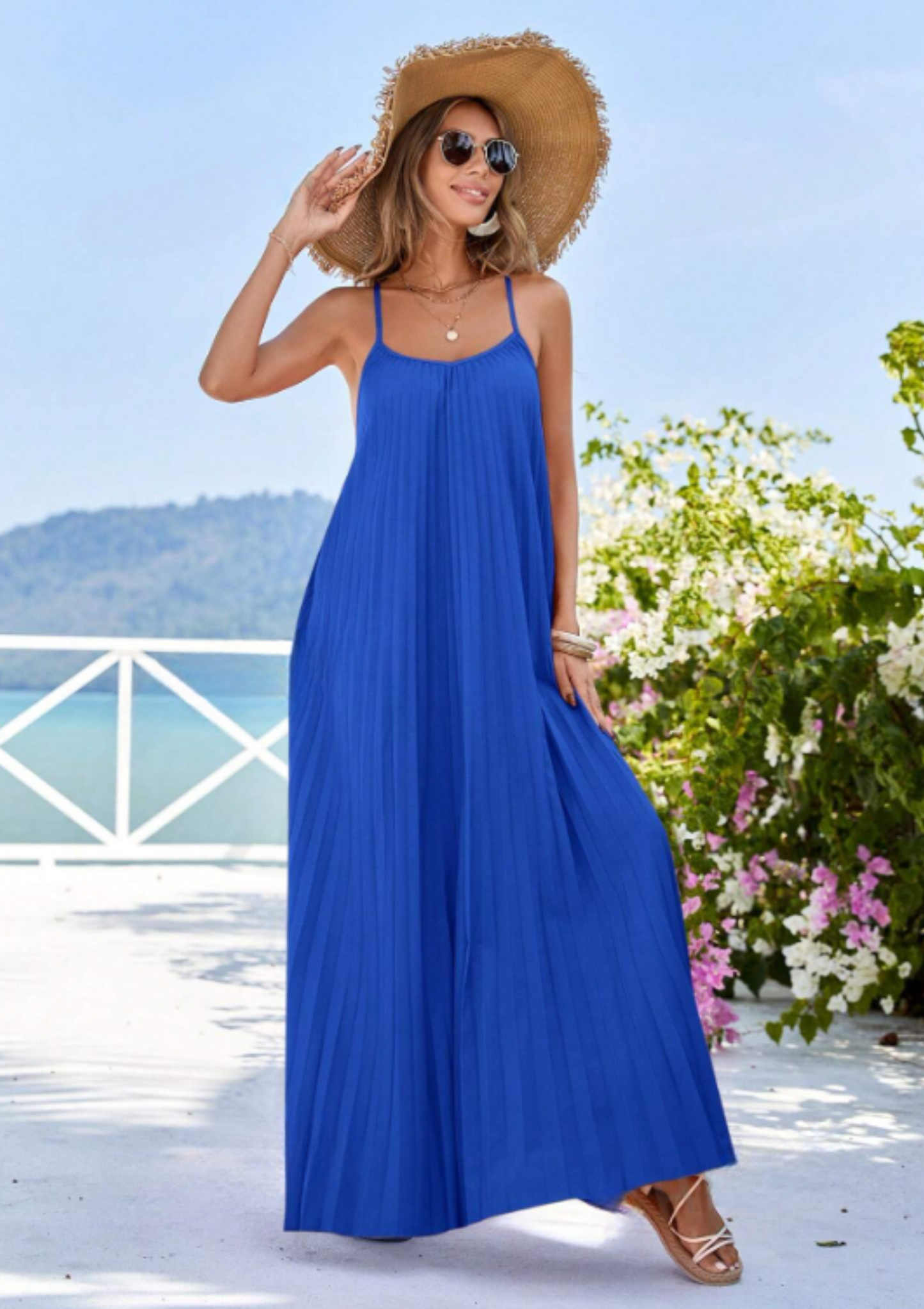 Stormy Pleated Maxi Dress - Royal Blue