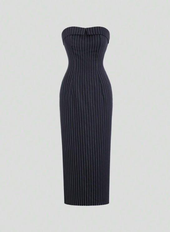 Grecca Vertical Striped Bandeau Dress