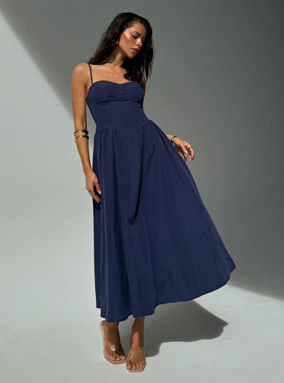 NELL MIDI DRESS - NAVY BLUE