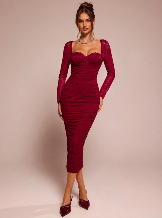 ULMER WINE RED MIDI DRESS - 🌹