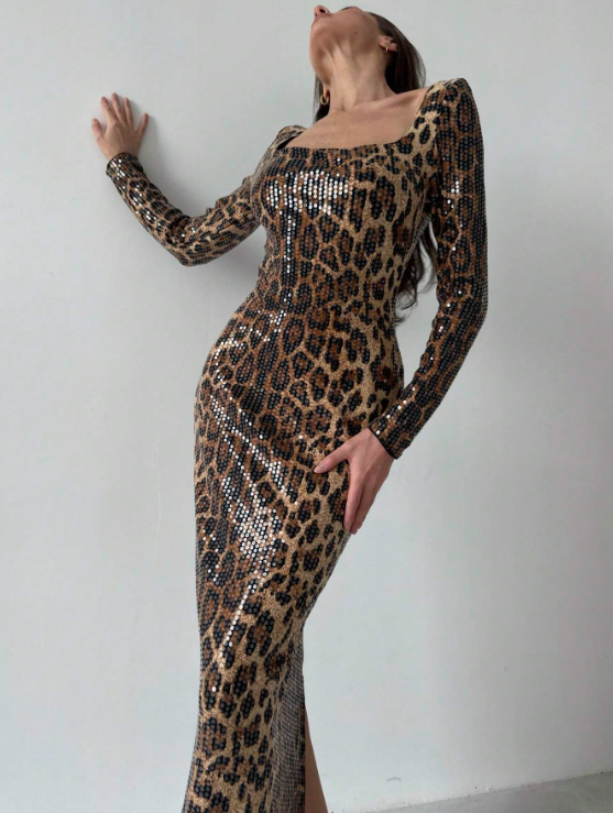 ZOEY SEQUIN LEOPARD MAXI DRESS