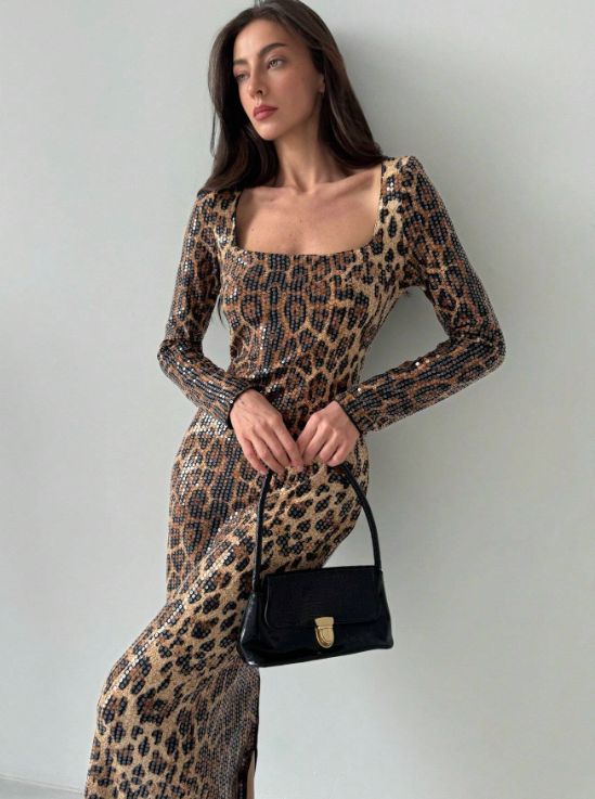 ZOEY SEQUIN LEOPARD MAXI DRESS