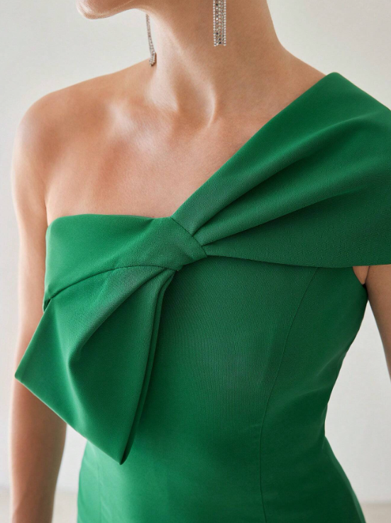 MARIELLA ONE SHOULDER BIG BOW MIDI DRESS