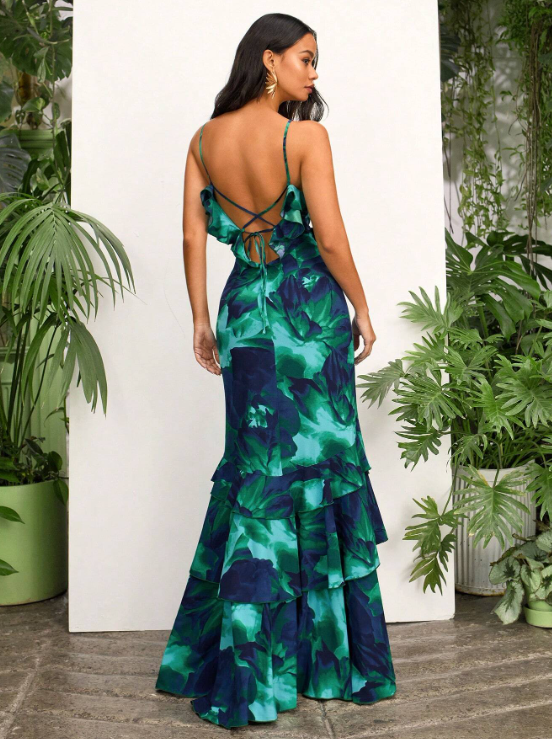 LIA FLORAL RUFFLED MAXI DRESS