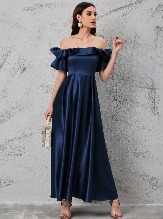 JANSINTA OFF SHOULDER GOWNV - NAVY BLUE