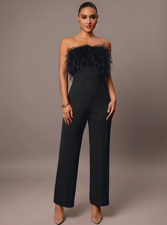 ALICE FLUFFY JUMPSUIT - BLACK