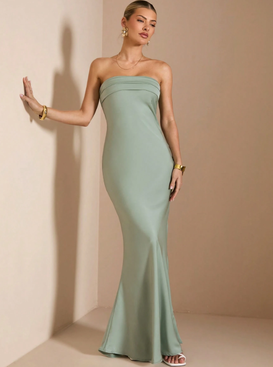 KYLE SATIN MAXI DRESS - MINT GREEN