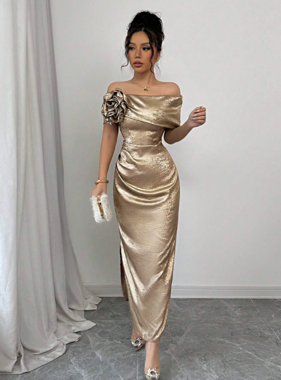 JULIE OFF-SHOULDER GOLDEN MAXI DRESS