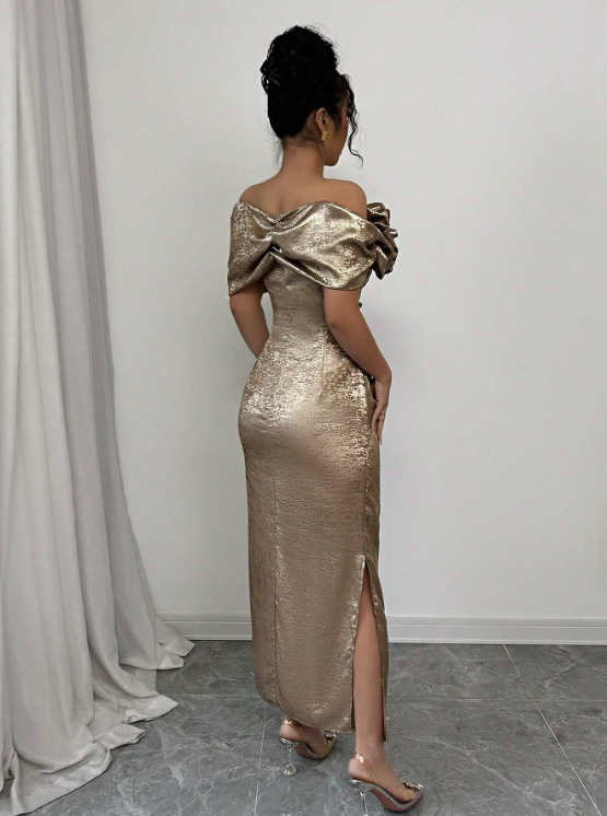 JULIE OFF-SHOULDER GOLDEN MAXI DRESS