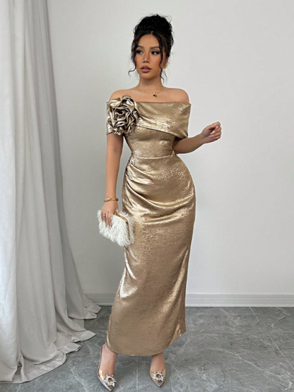 JULIE OFF-SHOULDER GOLDEN MAXI DRESS