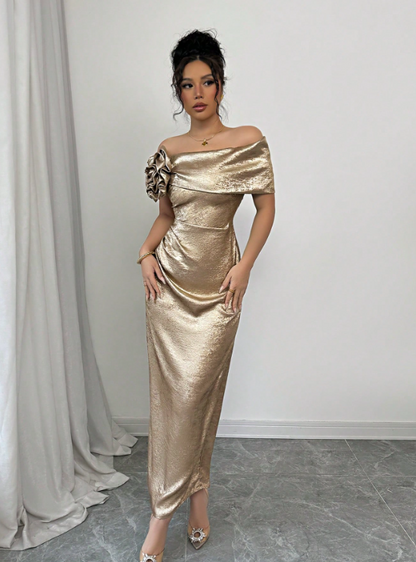 JULIE OFF-SHOULDER GOLDEN MAXI DRESS