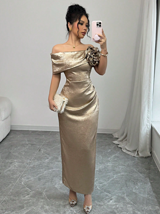 JULIE OFF-SHOULDER GOLDEN MAXI DRESS