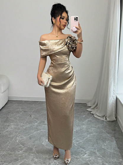 JULIE OFF-SHOULDER GOLDEN MAXI DRESS