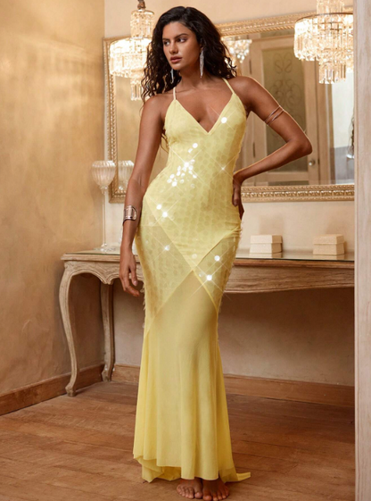 CARA SEQUIN MAXI DRESS - YELLOW