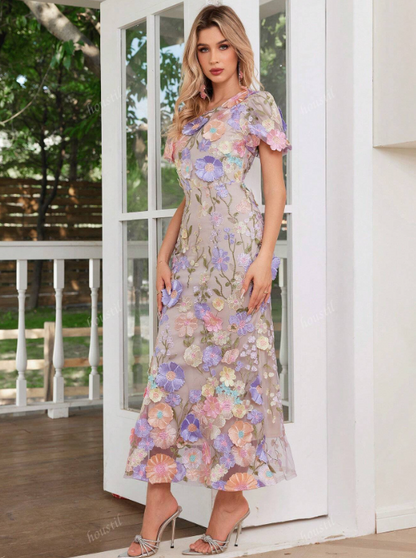 ANTONIA FLORAL EMBROIDERY MIDI DRESS